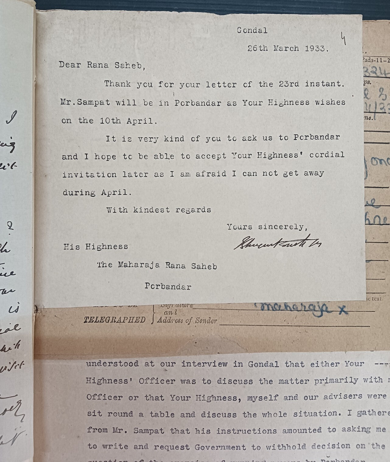 India 1933 Gondal Porbandar Dispute correspondence incl. 20 signed by Maharajas