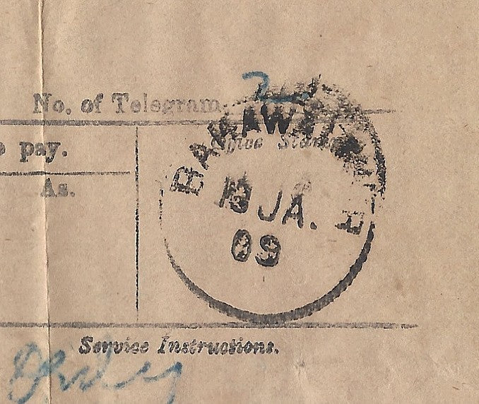 India 1901 telegram cancelled sc BAHAWALPUR