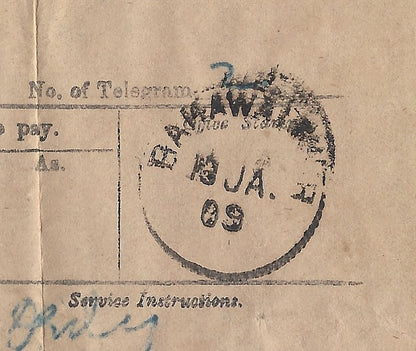 India 1901 telegram cancelled sc BAHAWALPUR
