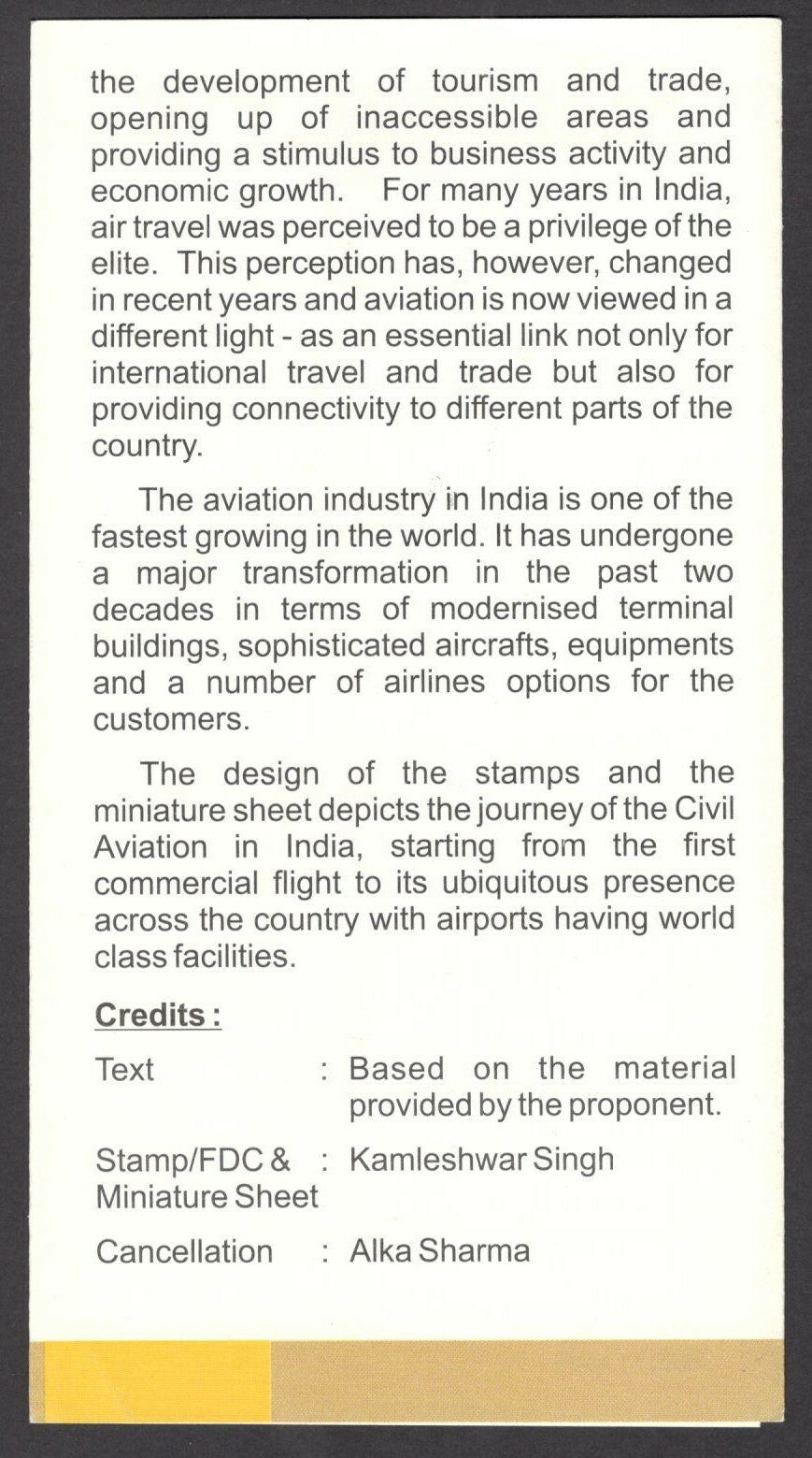 India 2012 Civil Aviation Centenary MS on used brochure
