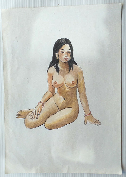 India Nude Indian Beauty pencil & watercolor on card 12” x 16”
