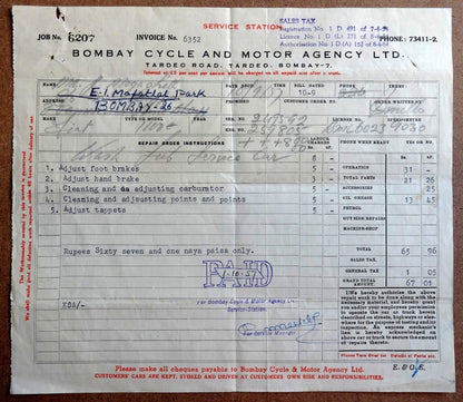 India 1957 Bombay Cycle & Motor Agency Billhead & Receipt (3)