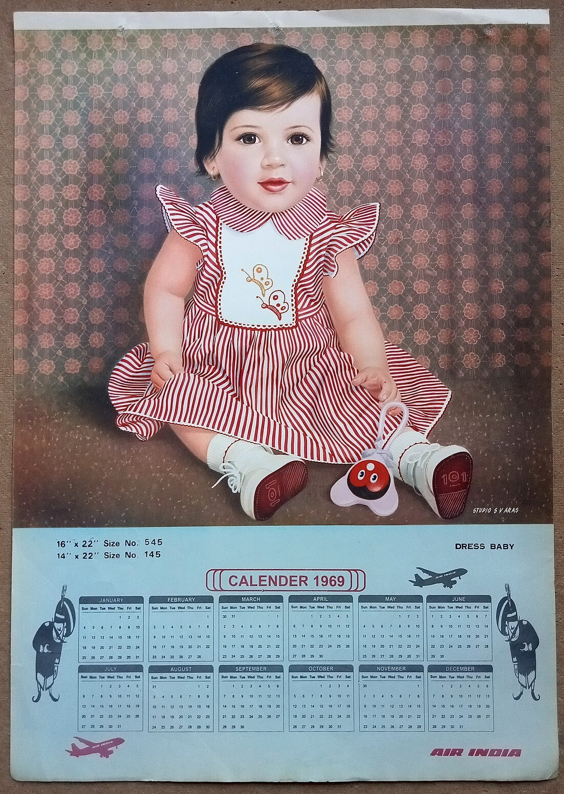 AIR INDIA 1969 poster calender 545 - DRESS BABY - STUDIO : S. V. VARAS - R