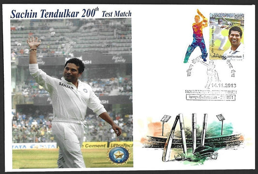 CRICKET India 2013 Sachin Tendulkar 200th Test private FDC with diecut label