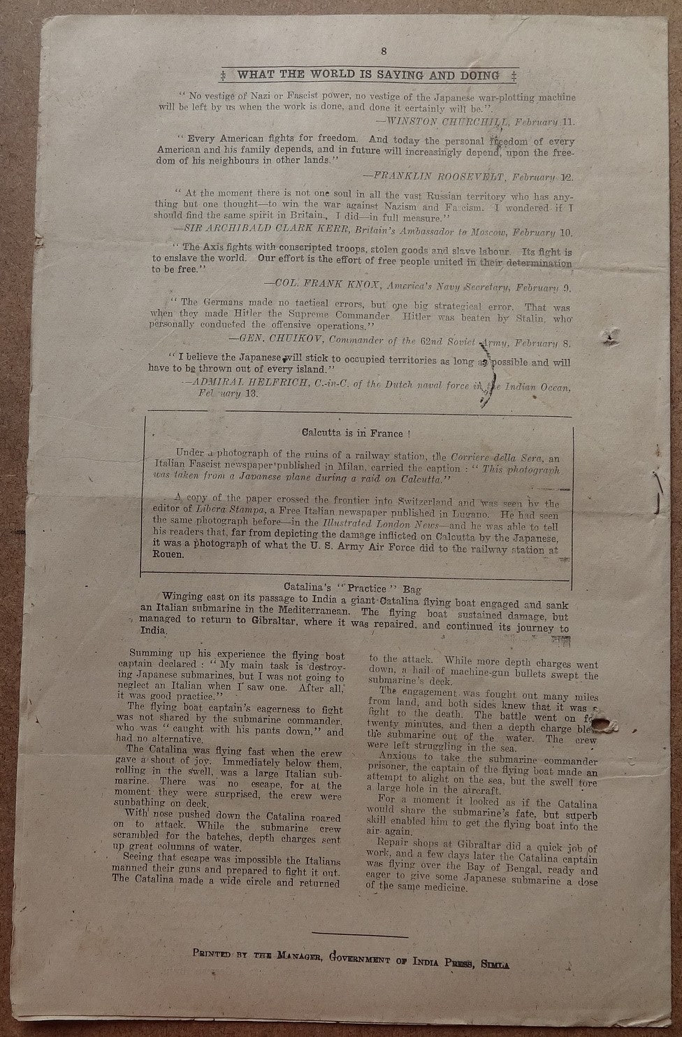 India WW2 Propaganda rag BEHIND THE HEADLINES 1944 RED ARMY FORGES AHEAD 8pgs