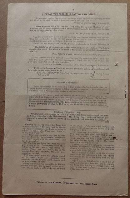 India WW2 Propaganda rag BEHIND THE HEADLINES 1944 RED ARMY FORGES AHEAD 8pgs
