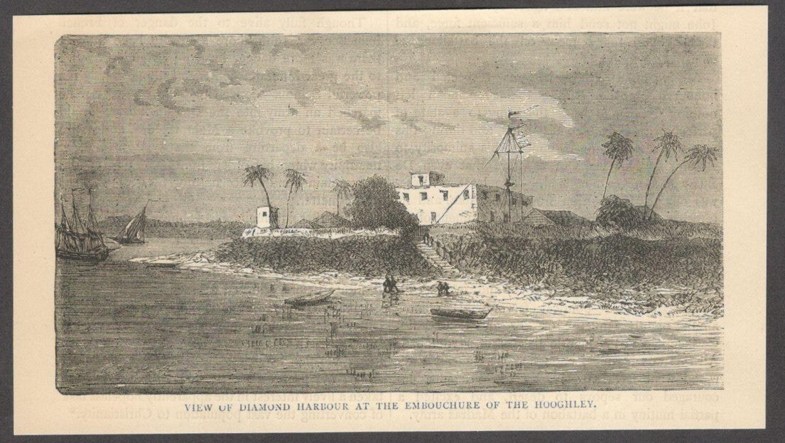 India DIAMOND HARBOUR ON THE HOOGHLEY engraved print - Rousslet 1876 6.5"x3.5"
