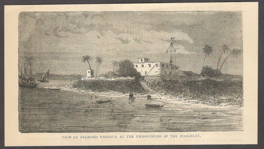 India DIAMOND HARBOUR ON THE HOOGHLEY engraved print - Rousslet 1876 6.5"x3.5"