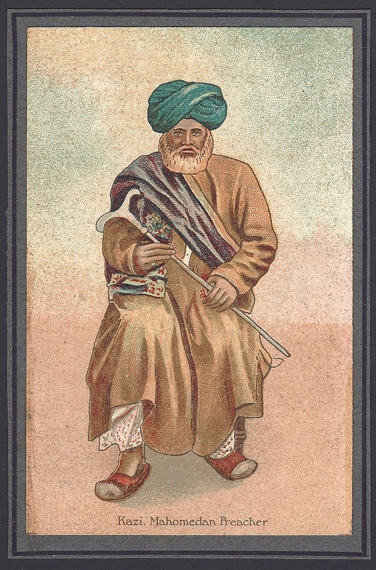 India mounted pre-1900 colour litho card KAZI, MAHOMEDAN PREACHER