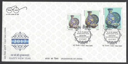 AOP India 2017 Happy New Year set of 12 FDCs with 3 sizes of stamps on each 