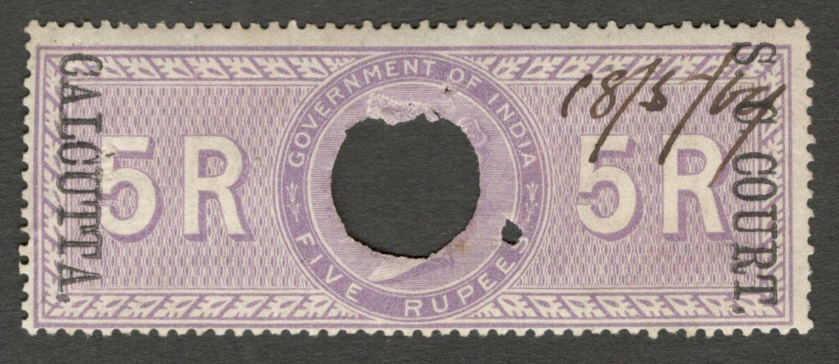 AOP India 1868-69 S C COURT CALCUTTA ovpt on SPECIAL ADHESIVE 5R used. Bft 56