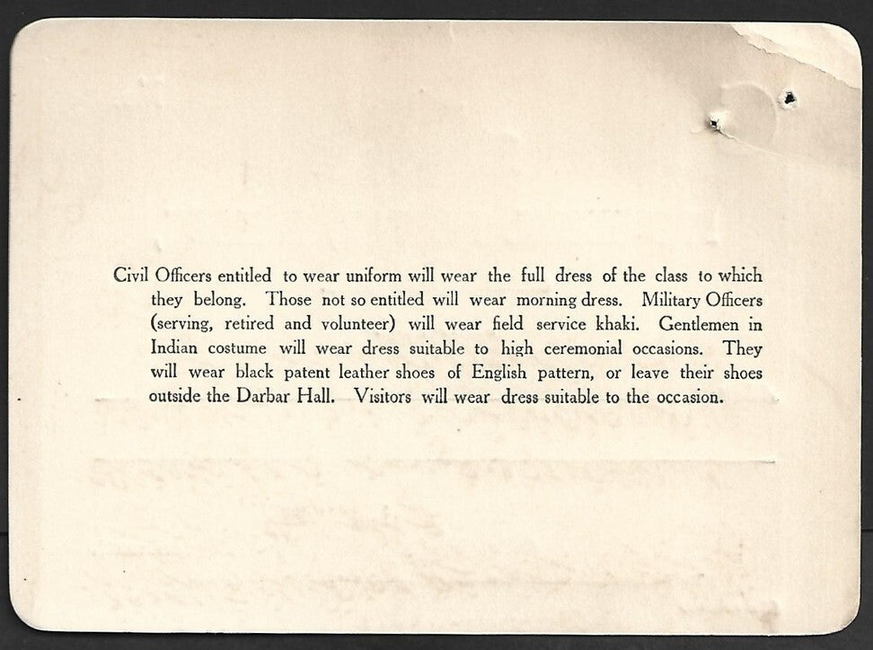 Duke of Connaught INDIA VISIT 1921 PROVINCIAL DURBAR, Lahore crested pass unused