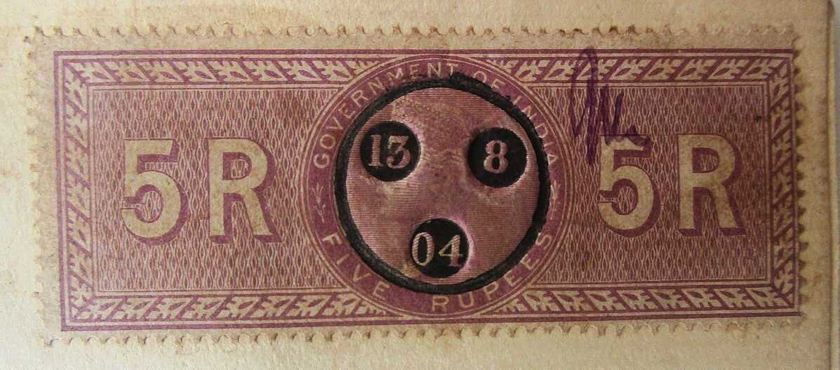 India Indenture document with Special Adhesive QV 5R