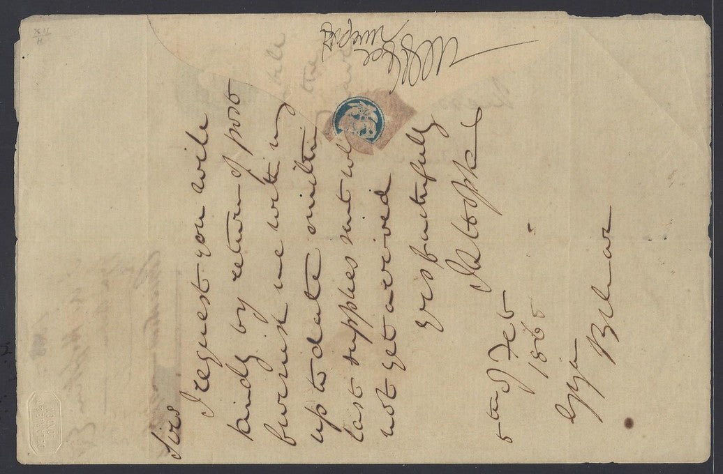 India QV 1/2a lettersheet used 1865 Gya to New China Bazar Calcutta