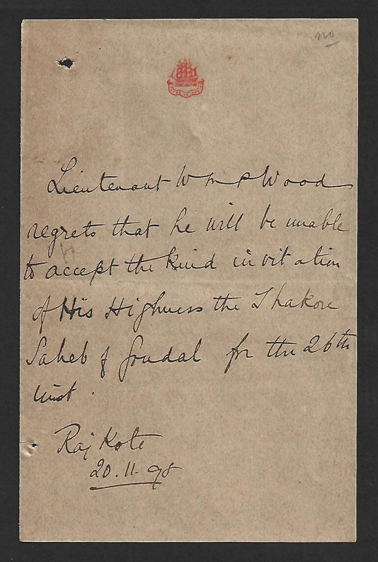 AOP India 1898 crested letter - Colonel MP Wood