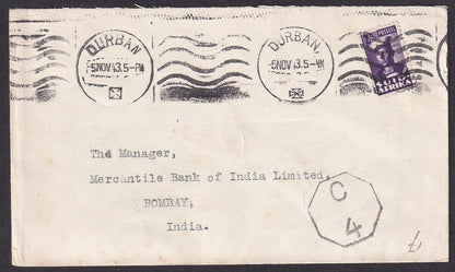South Africa World War 2 censored cover to India