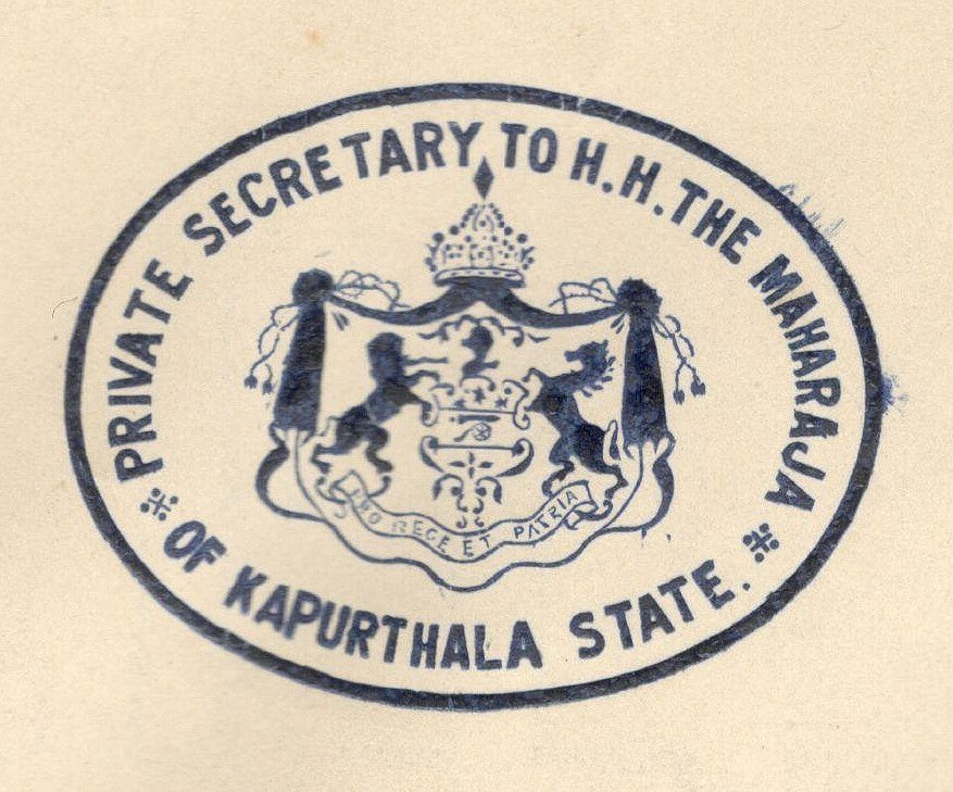 India 1945 crested letter PRIVATE SECRETARY TO HH MAHARAJA OF KAPURTHALA signed