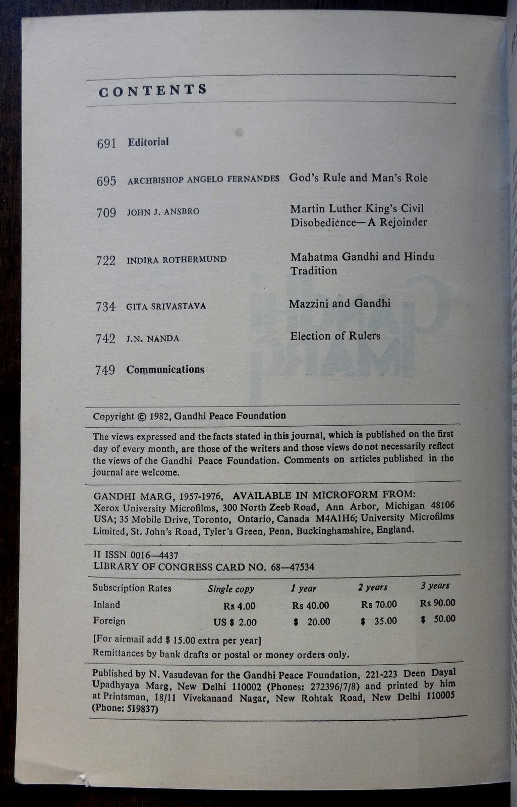 Gandhi Marg by Gandhi Peace Foundation March 1982 issue 42pgs India