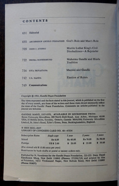 Gandhi Marg by Gandhi Peace Foundation March 1982 issue 42pgs India