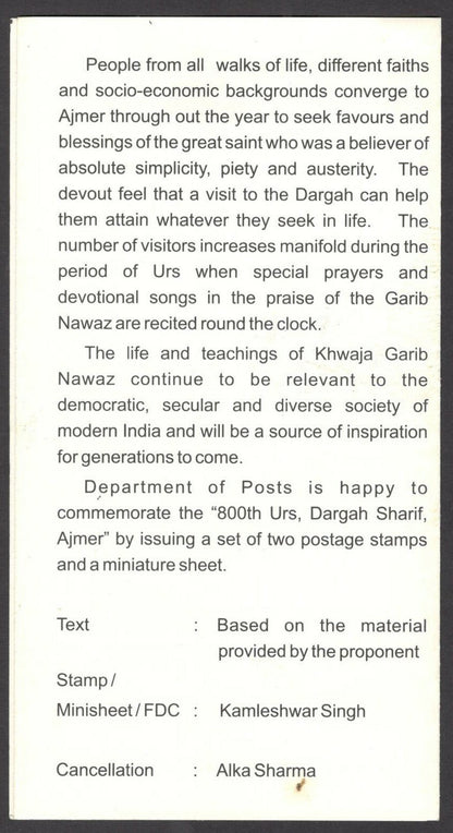 India 2012 URS, Dargah Sharif, Ajmer MS used brochure