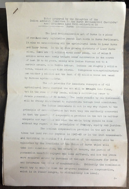 Burma 1948 letter & documents to Jawaharlal Nehru re: Indian Land confiscation