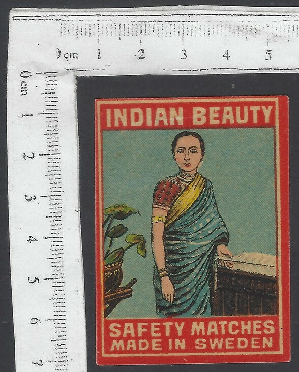AOP India vintage matchbox label Indian Beauty Made in Sweden