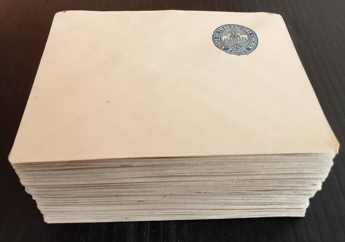 AOPIMT India Travancore State 1a blue envelopes x 100 unused WHOLESALE