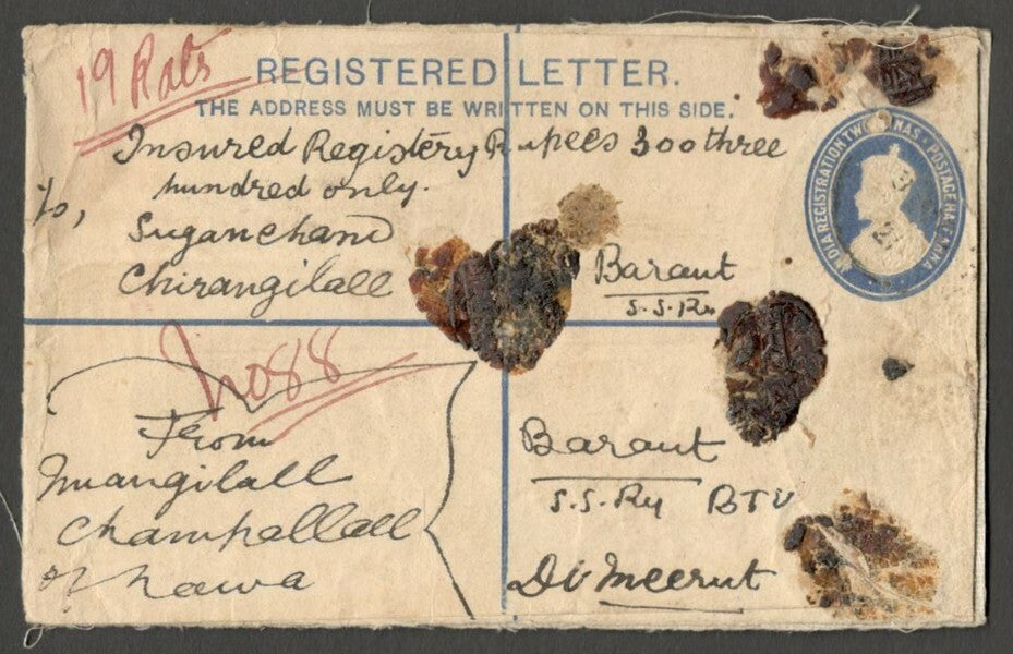 AOPIMT India KGV registered envelope uprated 1/2a & 2a (3) 1921
