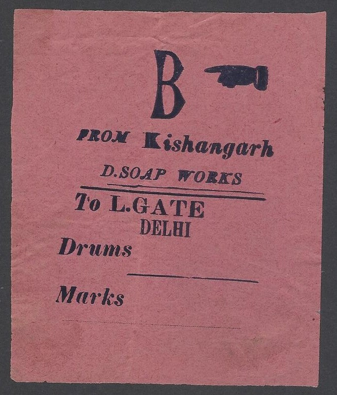 AOP India Kishangarh State Soap works To Lahori Gate Delh luggage label