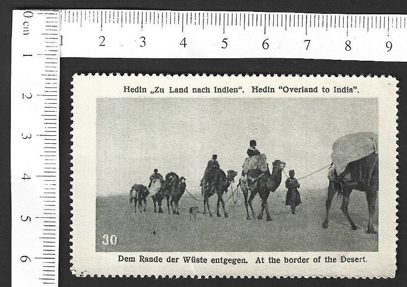Vintage OVERLAND TO INDIA poster stamp - AT THE BORDER OF THE DESERT zaz