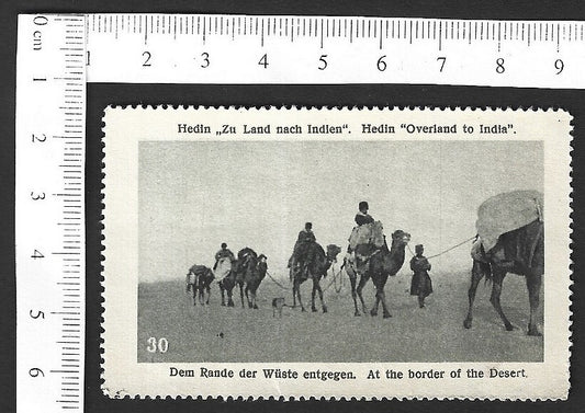 Vintage OVERLAND TO INDIA poster stamp - AT THE BORDER OF THE DESERT zaz