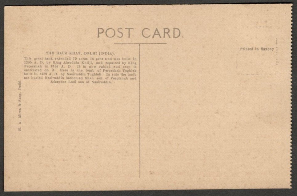AOP India vintage postcard The Hauz Khas, DELHI
