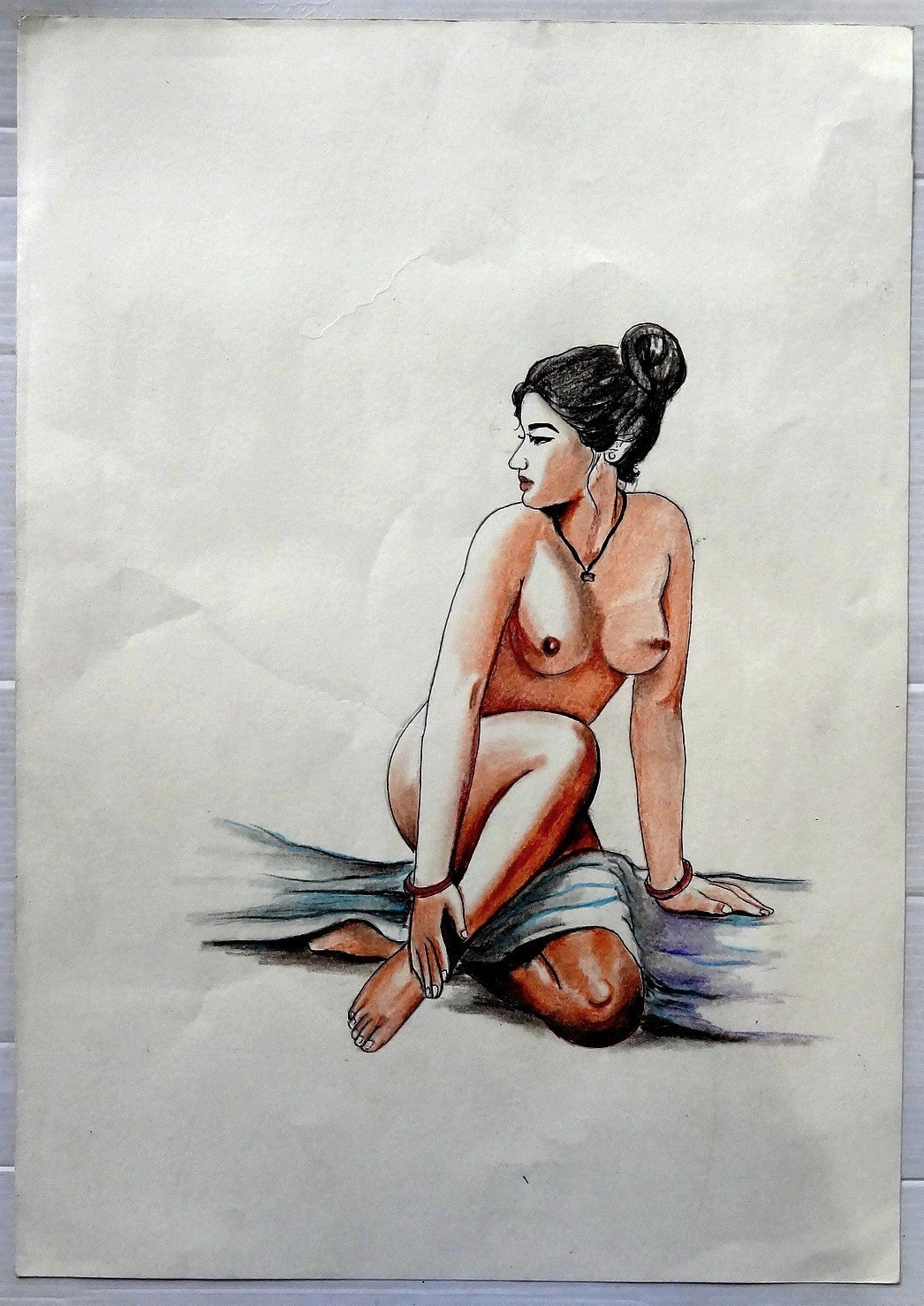 India Nude Indian Beauty pen & watercolor on card 12” x 16”