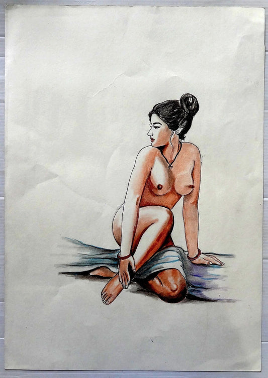 India Nude Indian Beauty pen & watercolor on card 12” x 16”