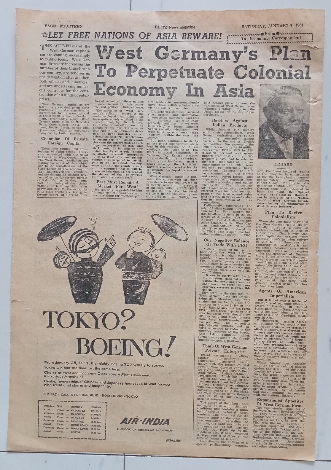 AOP BLITZ page 1961 Jivaros Shrink a Human Head, Air India Tokyo ? Ad R