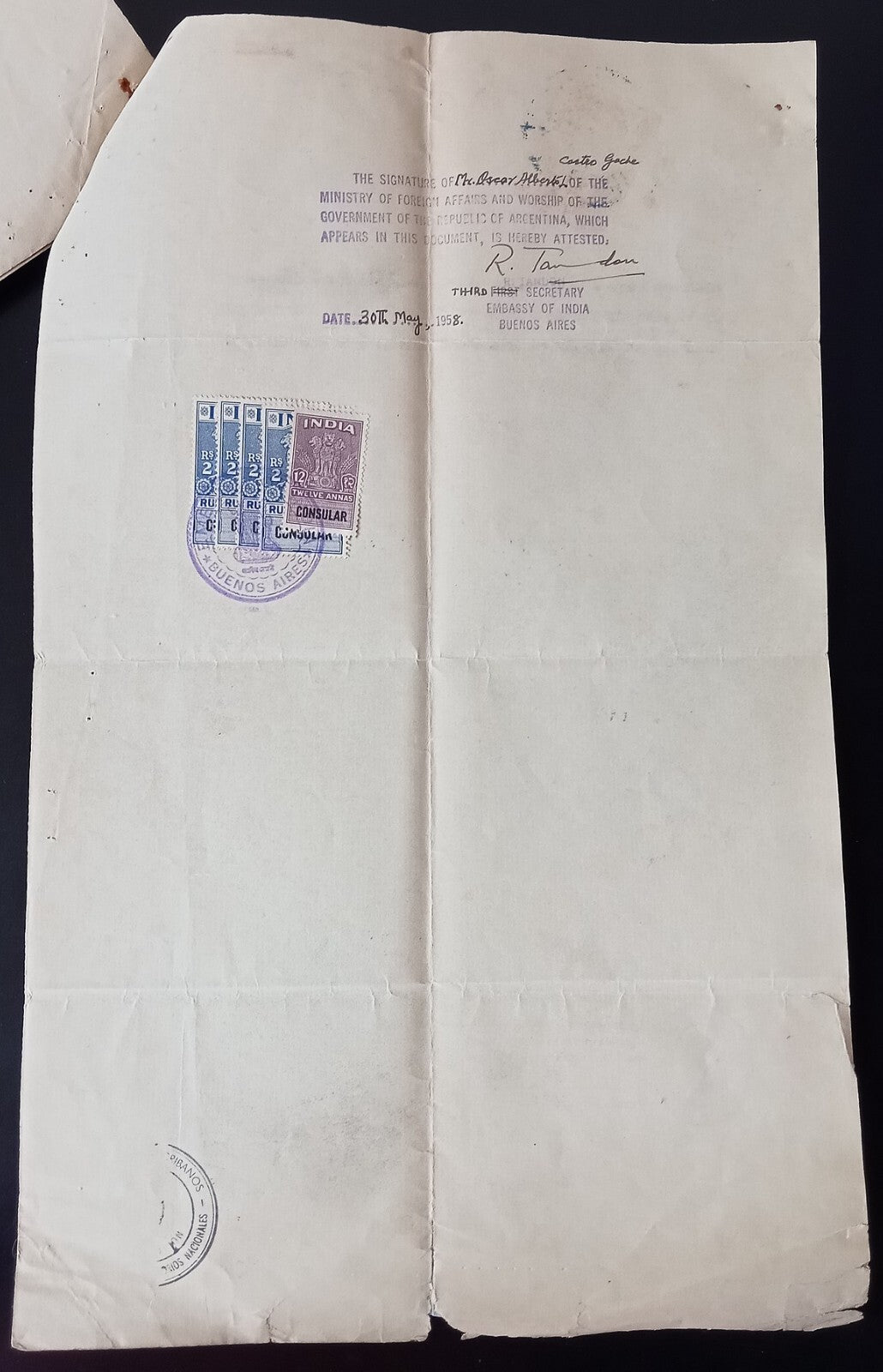 Argentina 1958 4pg document with revenue stamps on India stamp paper zaz