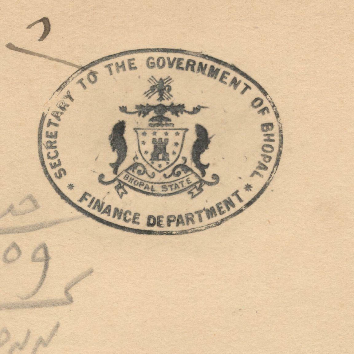 AOP India 1937 crested letter Secretary of the Government of Bhopal 
