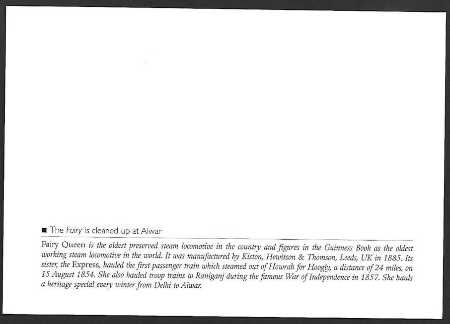 India 2013 50 Year of Railway Worshops maxi card The Fairy at Alwar