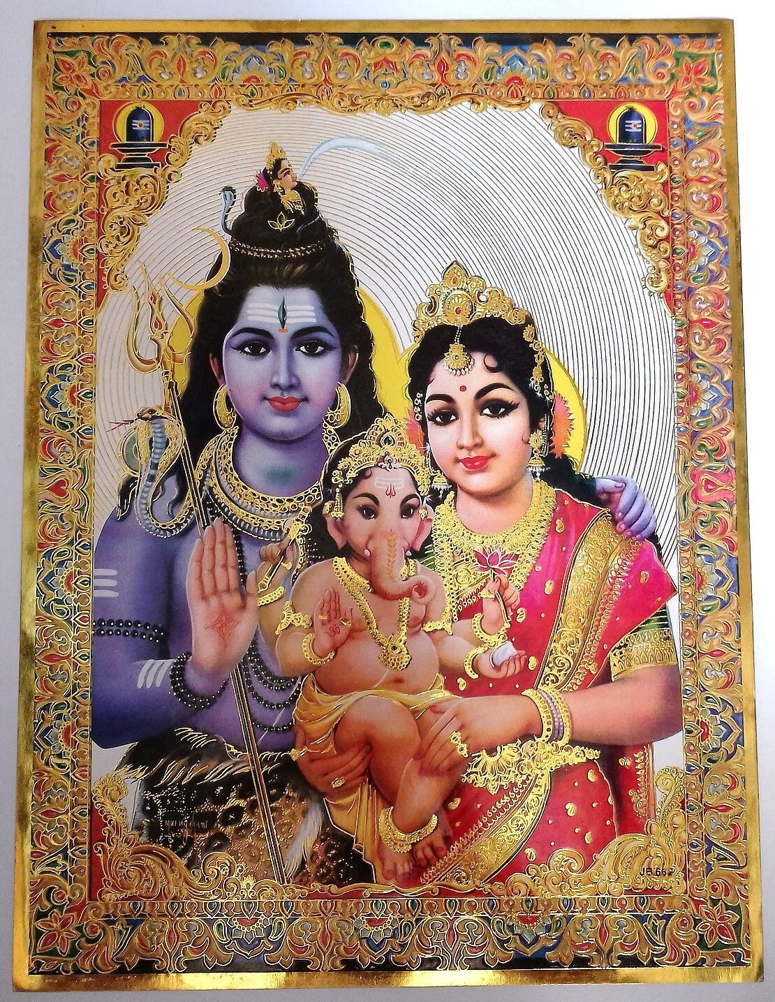 AOP India Hinduism gold decorated poster SHIV PARWATI wi GANESHA 32x43cm R