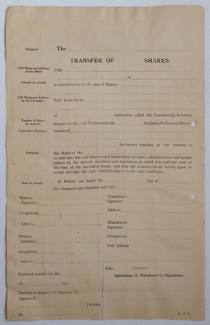 (AOP) India Jaipur State Share Transfer 5R x 30 on document