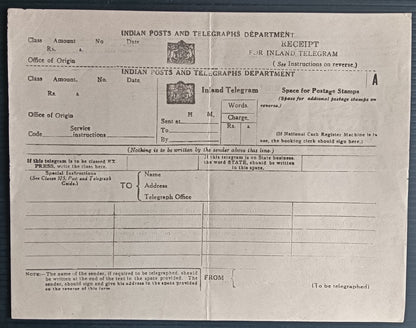 India 1938 & 1942 telegraph forms mint (2)