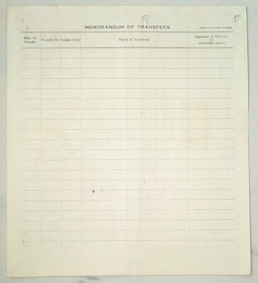 India 1960 Sri Arbuda Mills Limited share certificate