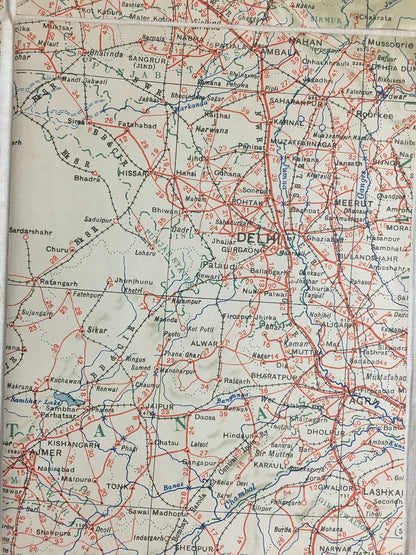 1945 ROAD MAP OF INDIA cloth backed folding map 32x43 inches