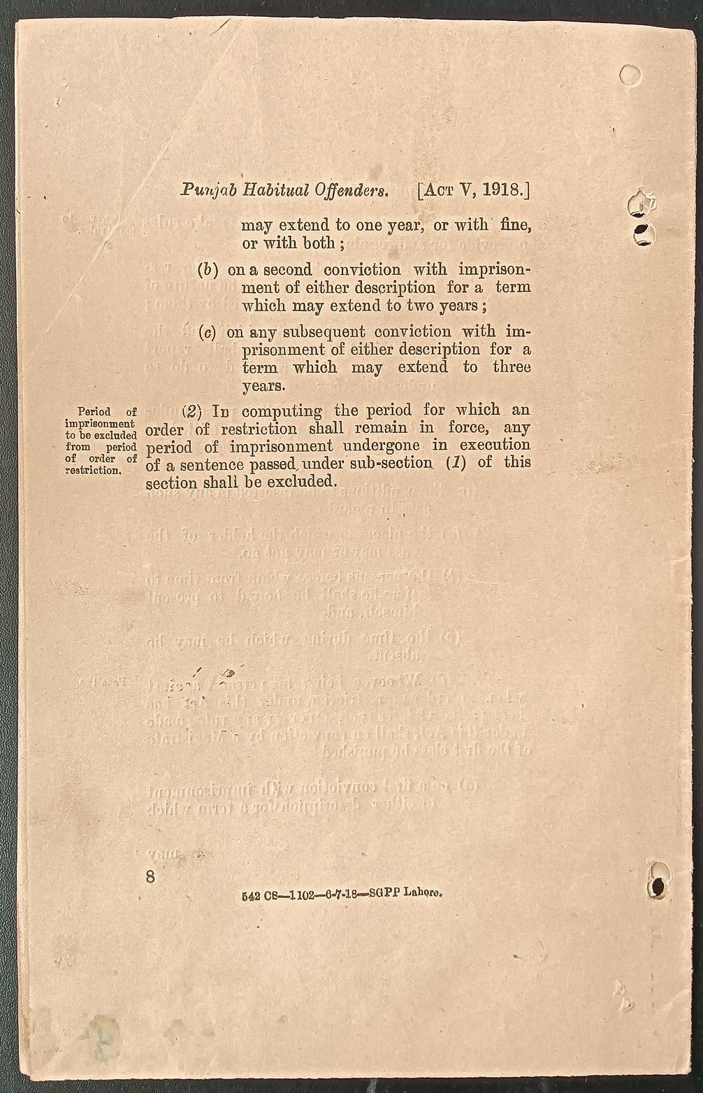 India 1918 Restriction of Habitual Offenders Act - 8 pages