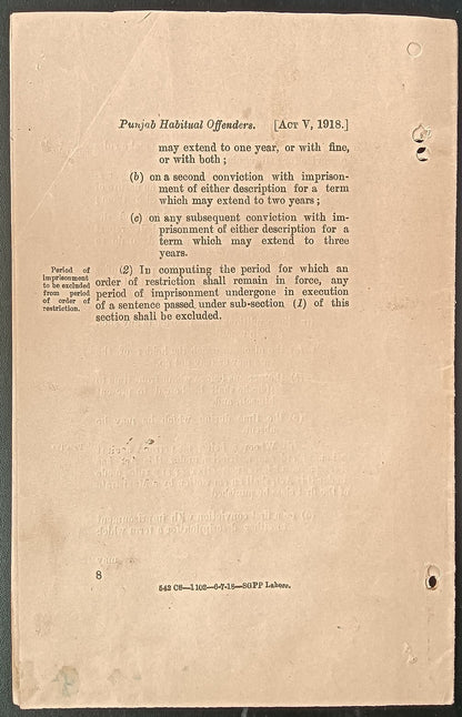 India 1918 Restriction of Habitual Offenders Act - 8 pages