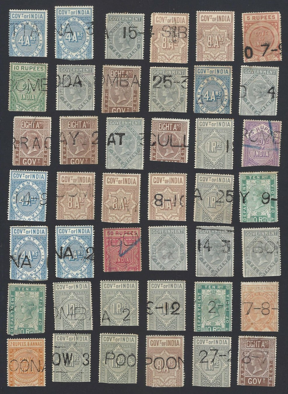 India QV Queen Victoria telgraph stamps mixture to 50R used (58)
