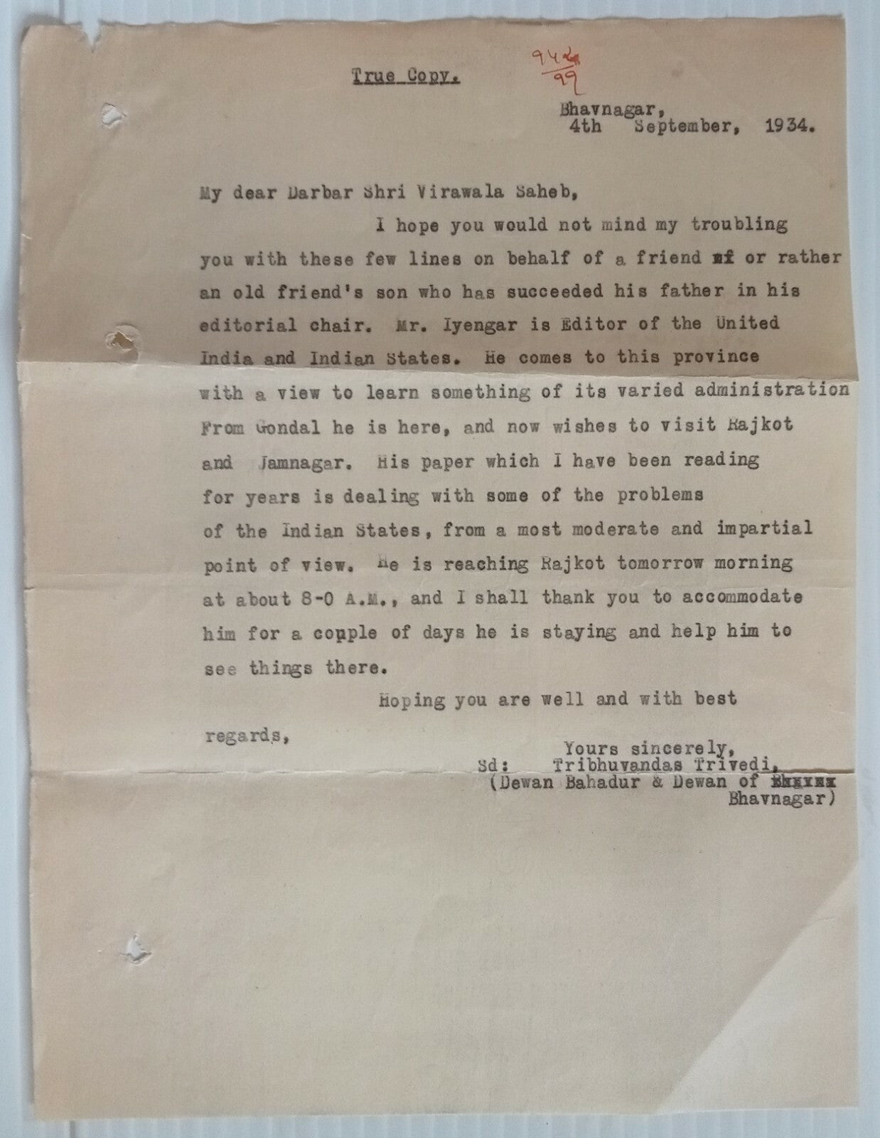 AOP India 1937 United India & Indian State, New Delhi