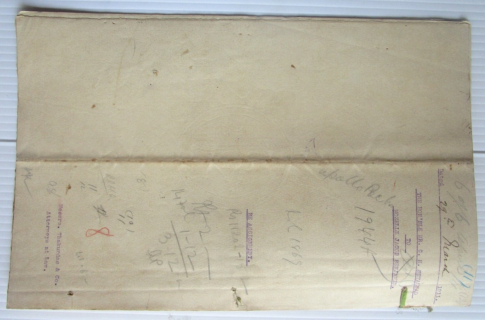 India 1910 indenture signed Sir Chimanlal Setalvad thrice