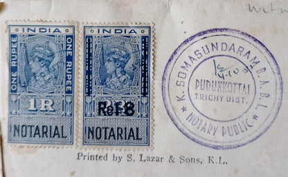 AOP Malaya Selangor $5 on India stamp paper document 1955