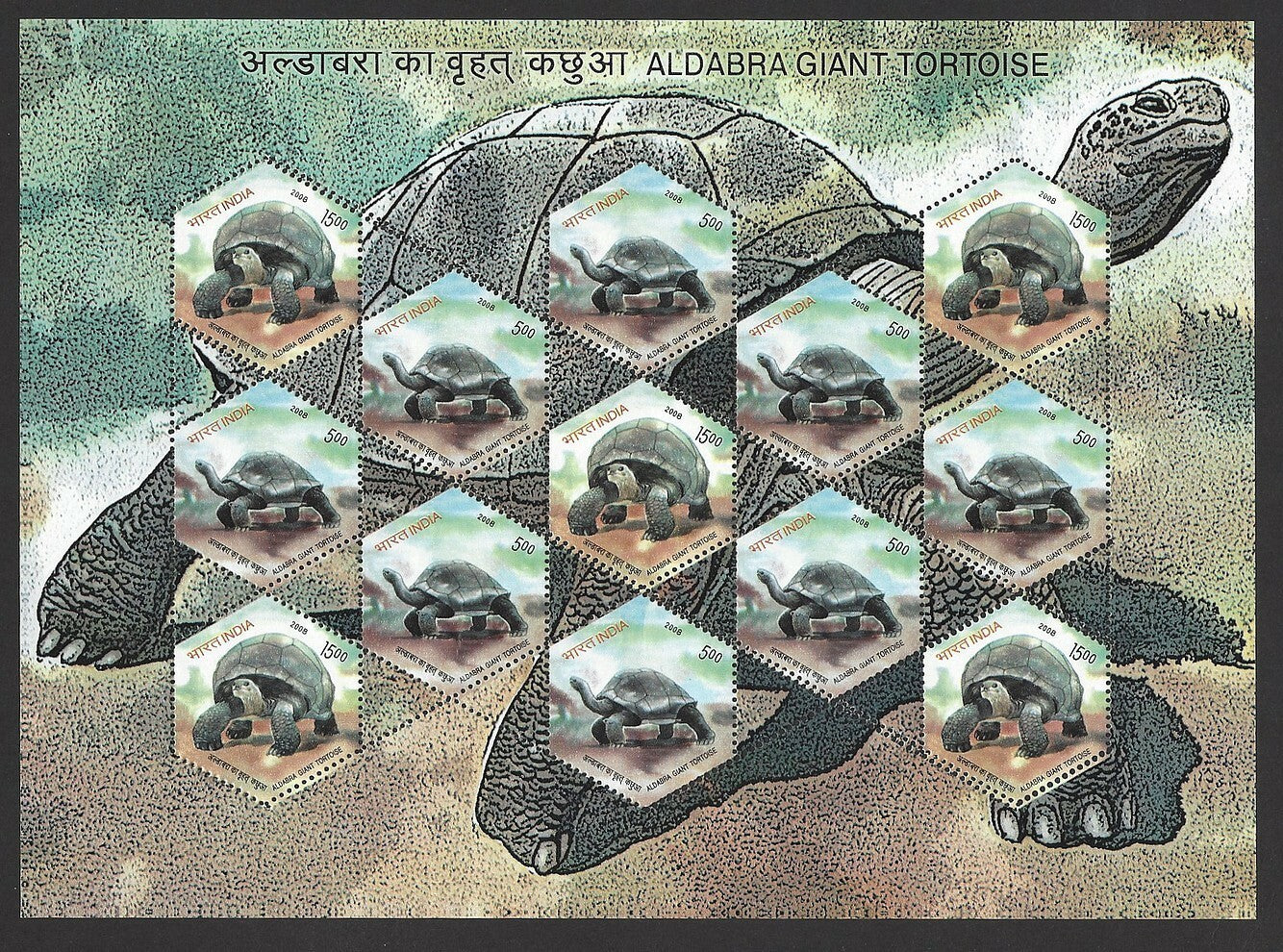 India 2008 Tortoise sheetlet of 13 with doublele perforations MNH